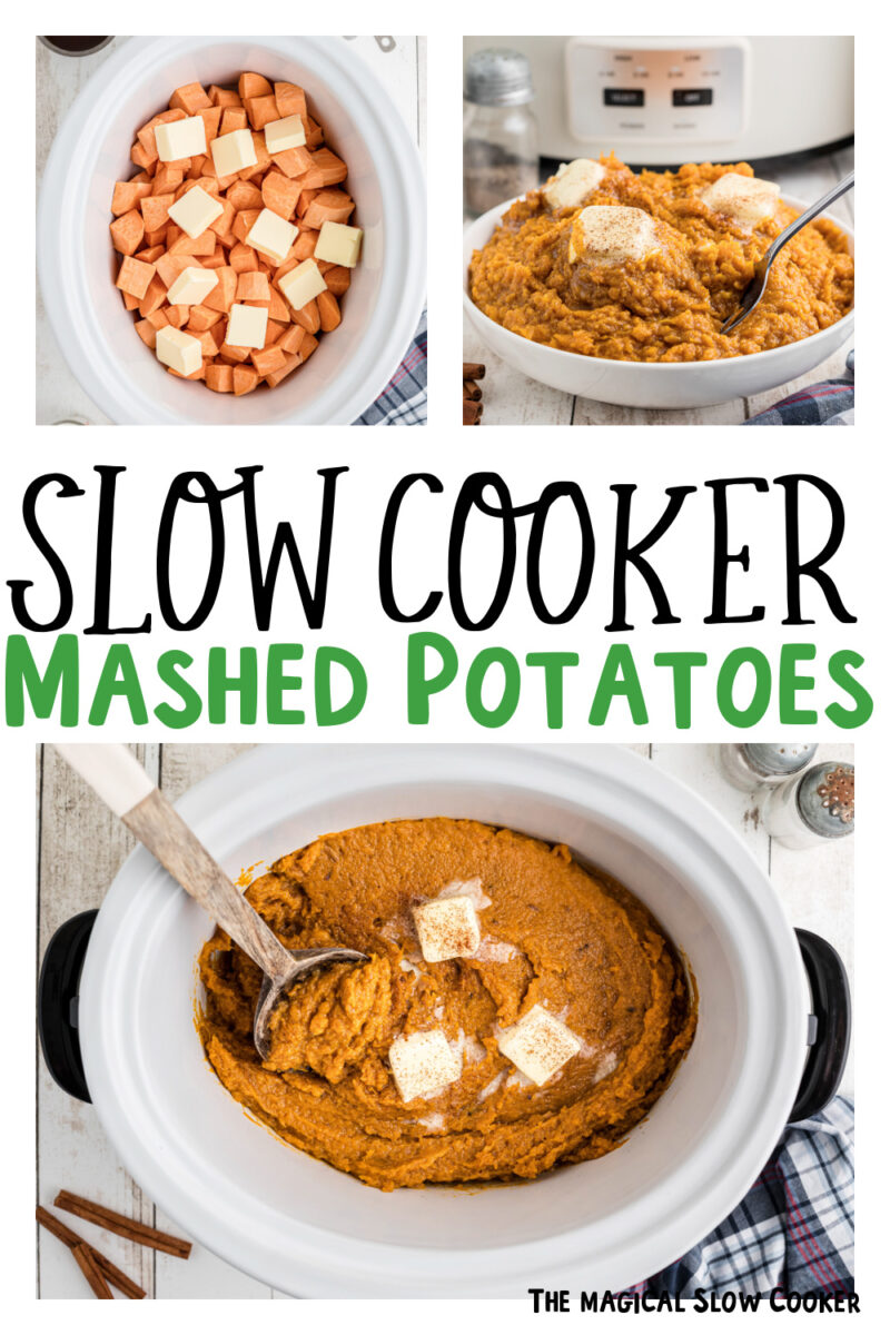 3 images of mashed sweet potatoes with text for pinterest.