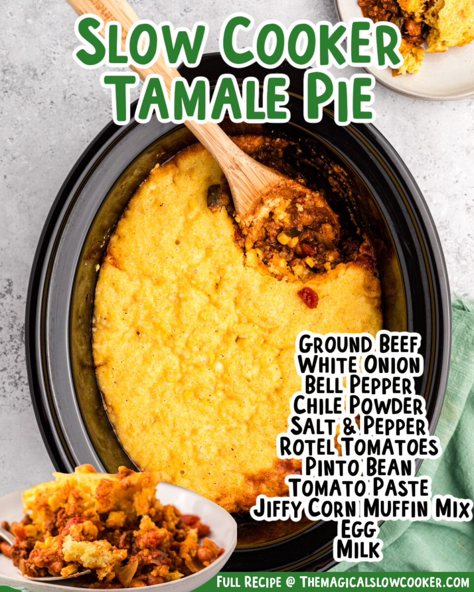 Social media post picture for tamale pie with ingredients.