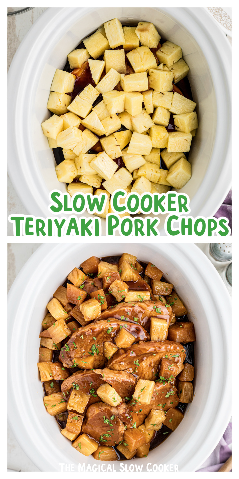 2 images of teriyaki pork chops with text overlay.