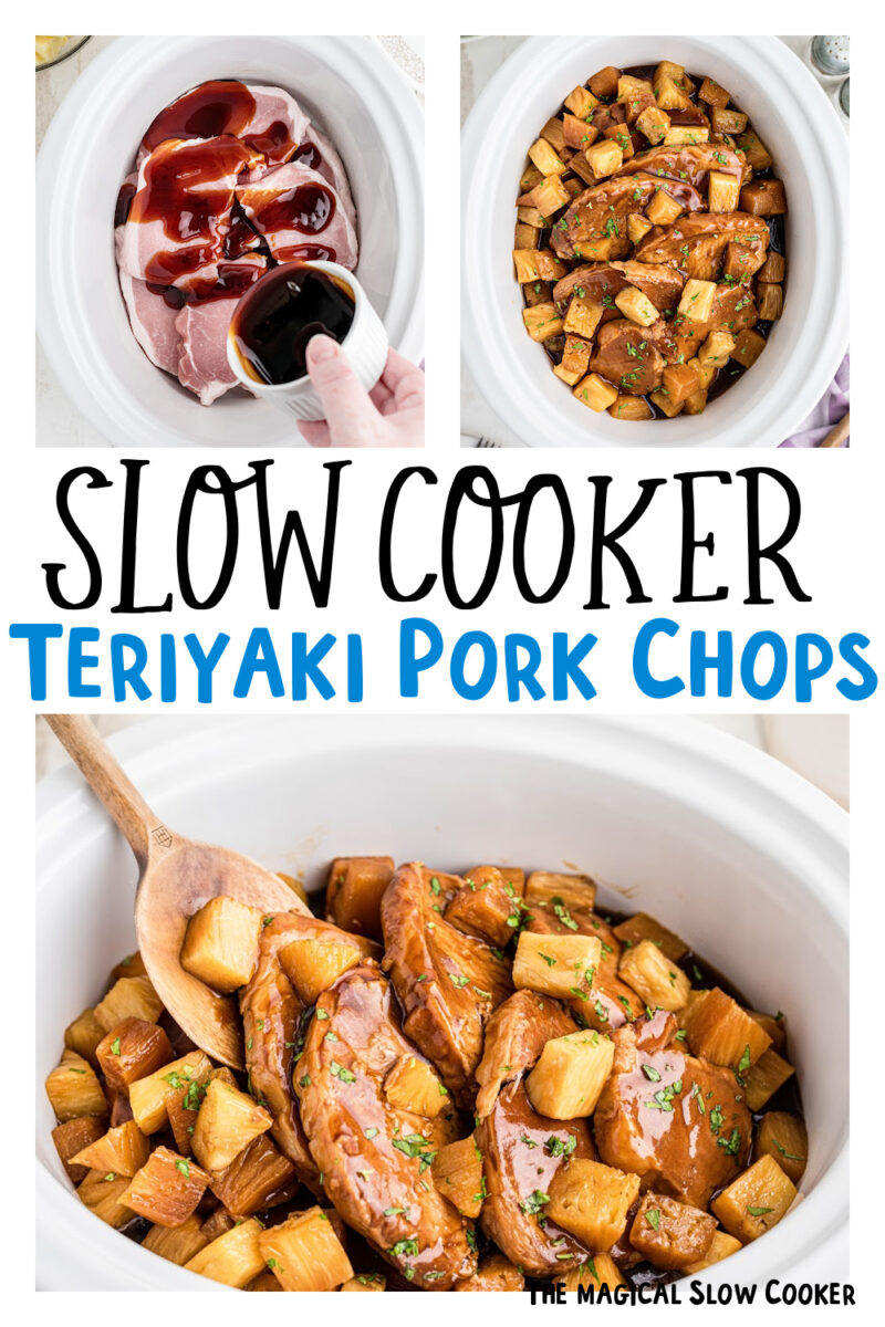 images of teriyaki pork chops with text overlay.