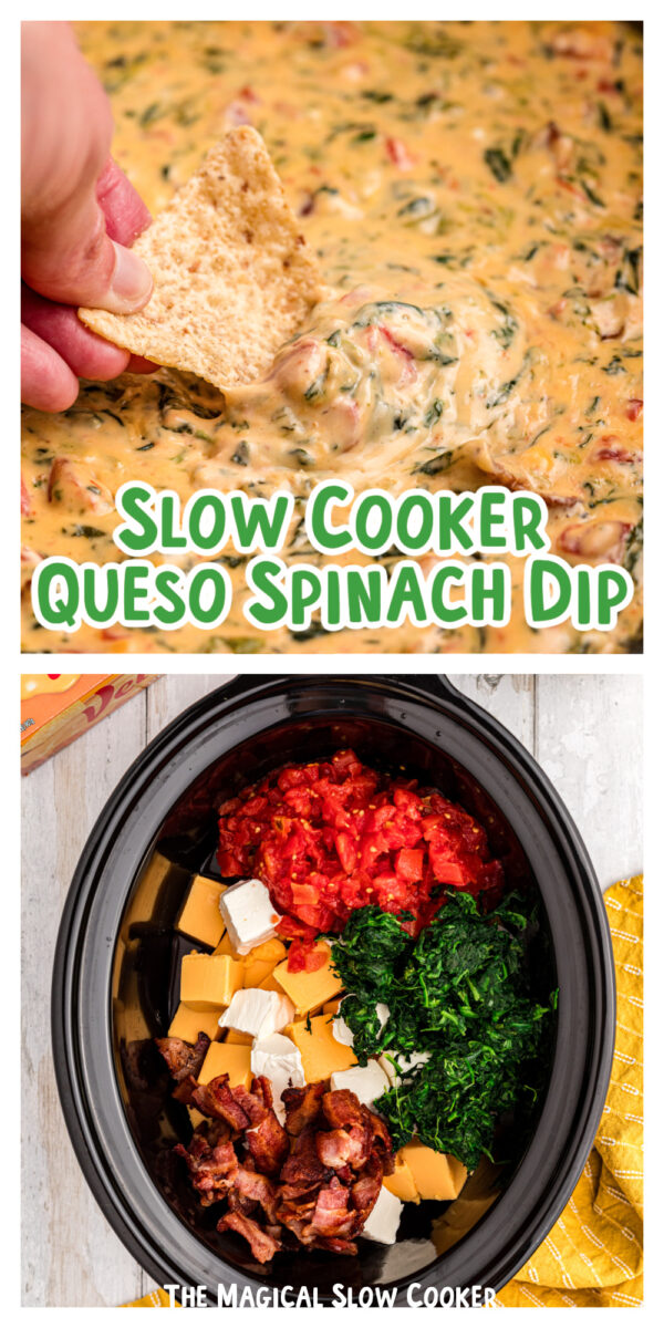 2 images of queso spinach dip.