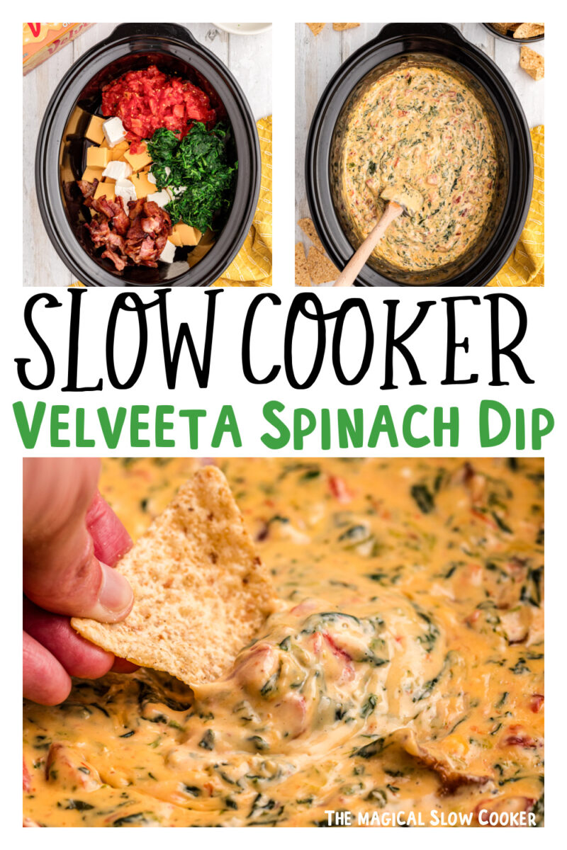 images of spinach dip with text overlay.