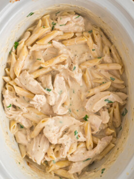 chicken alfredo in a crockpot.