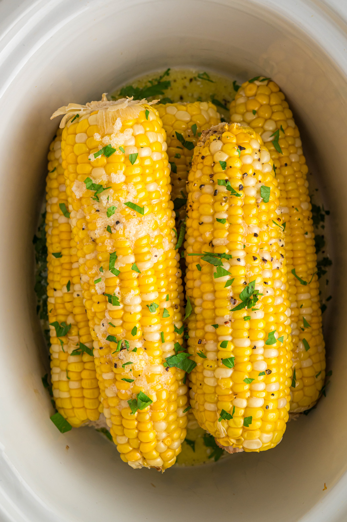 corn on the cob in a slow cooker.