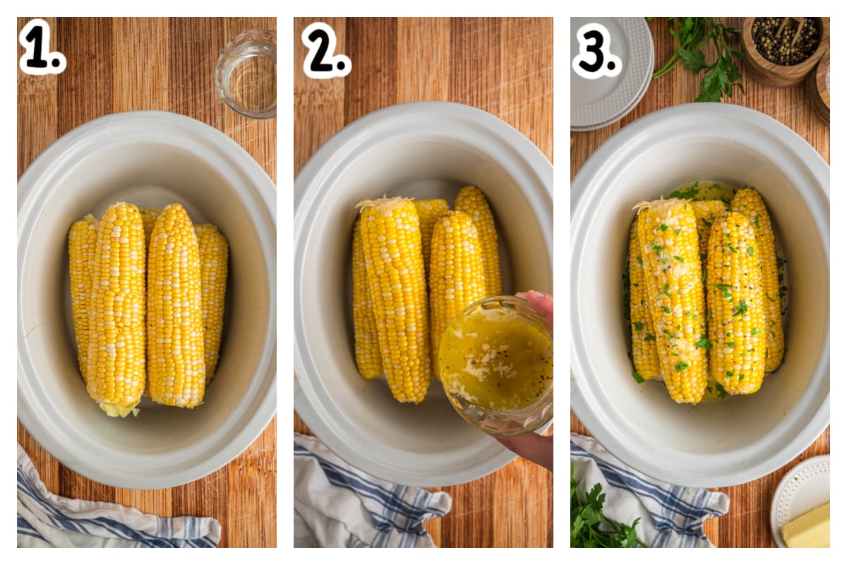 images of how to make corn on the cob in the slow cooker.