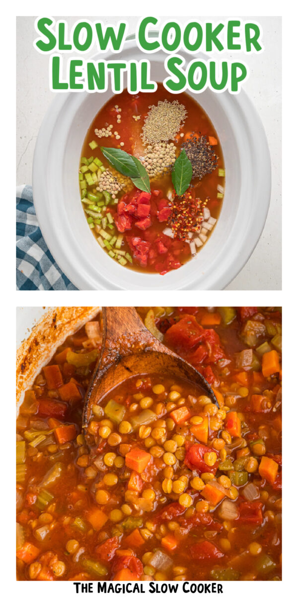 2 images of lentil soup for pinterest.