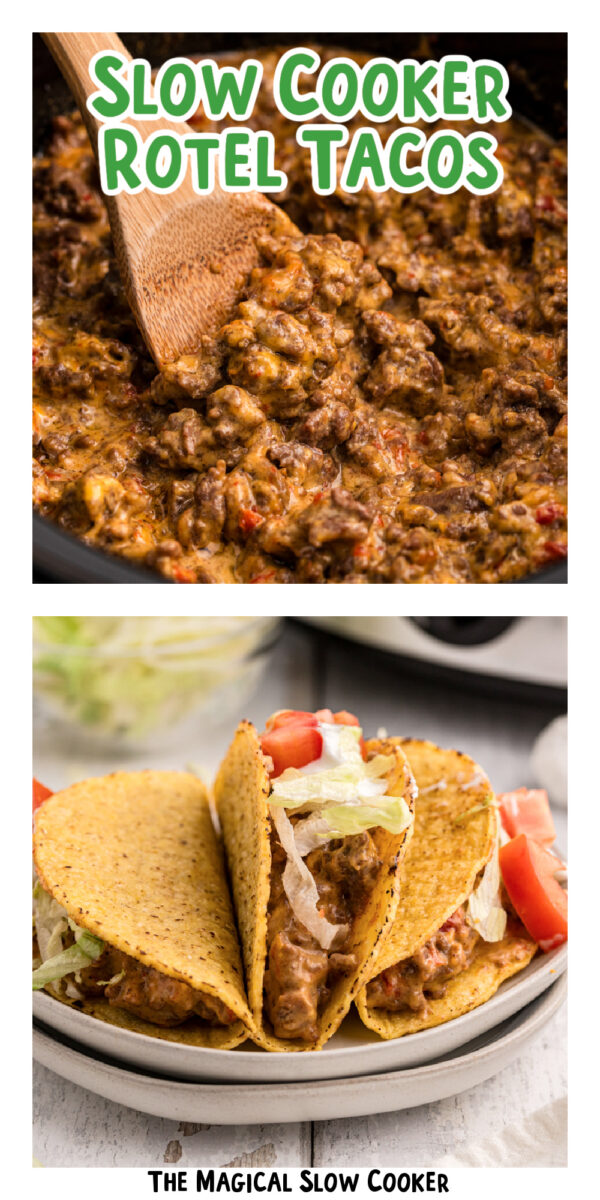2 images of rotel tacos with text overlay for pinterest.