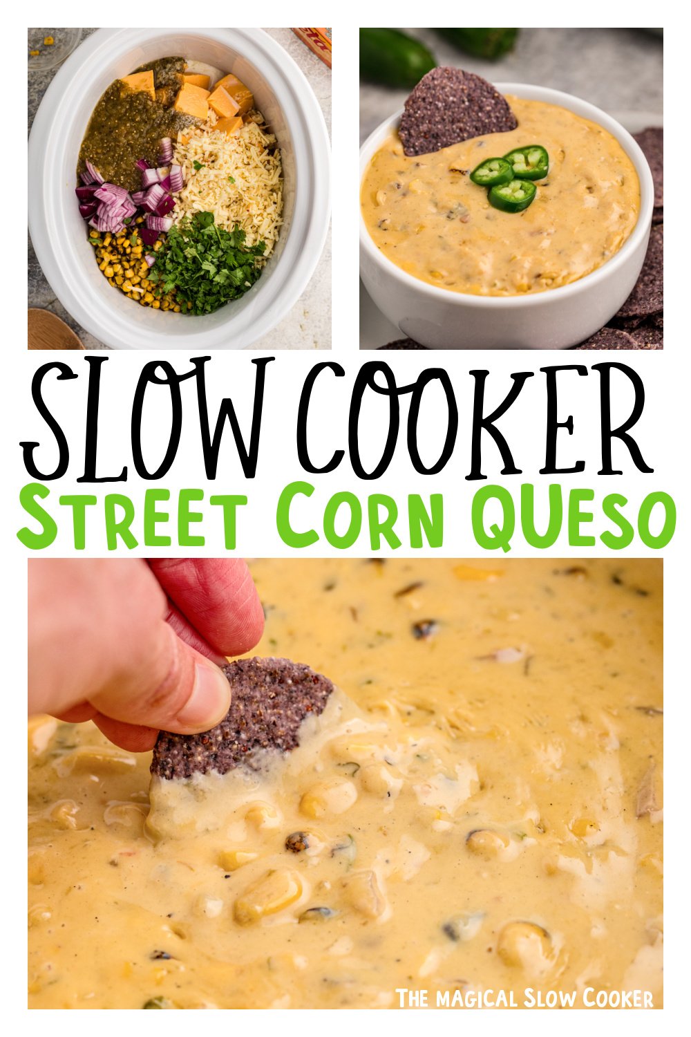Images of street corn queso for pinterest.