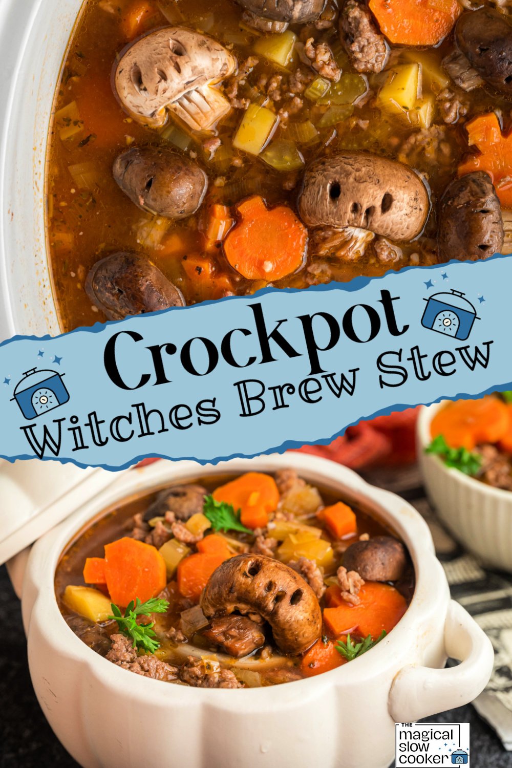 2 images of witches brew stew.