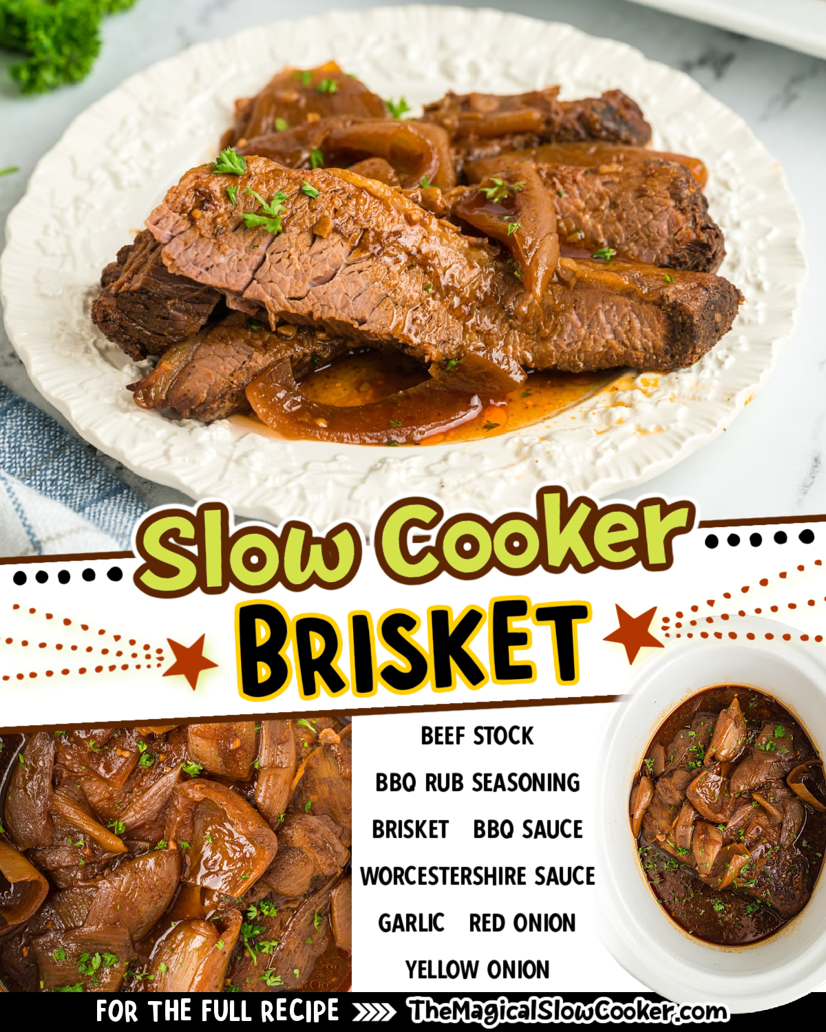 Brisket images text of the ingredients for facebook and pinterest.