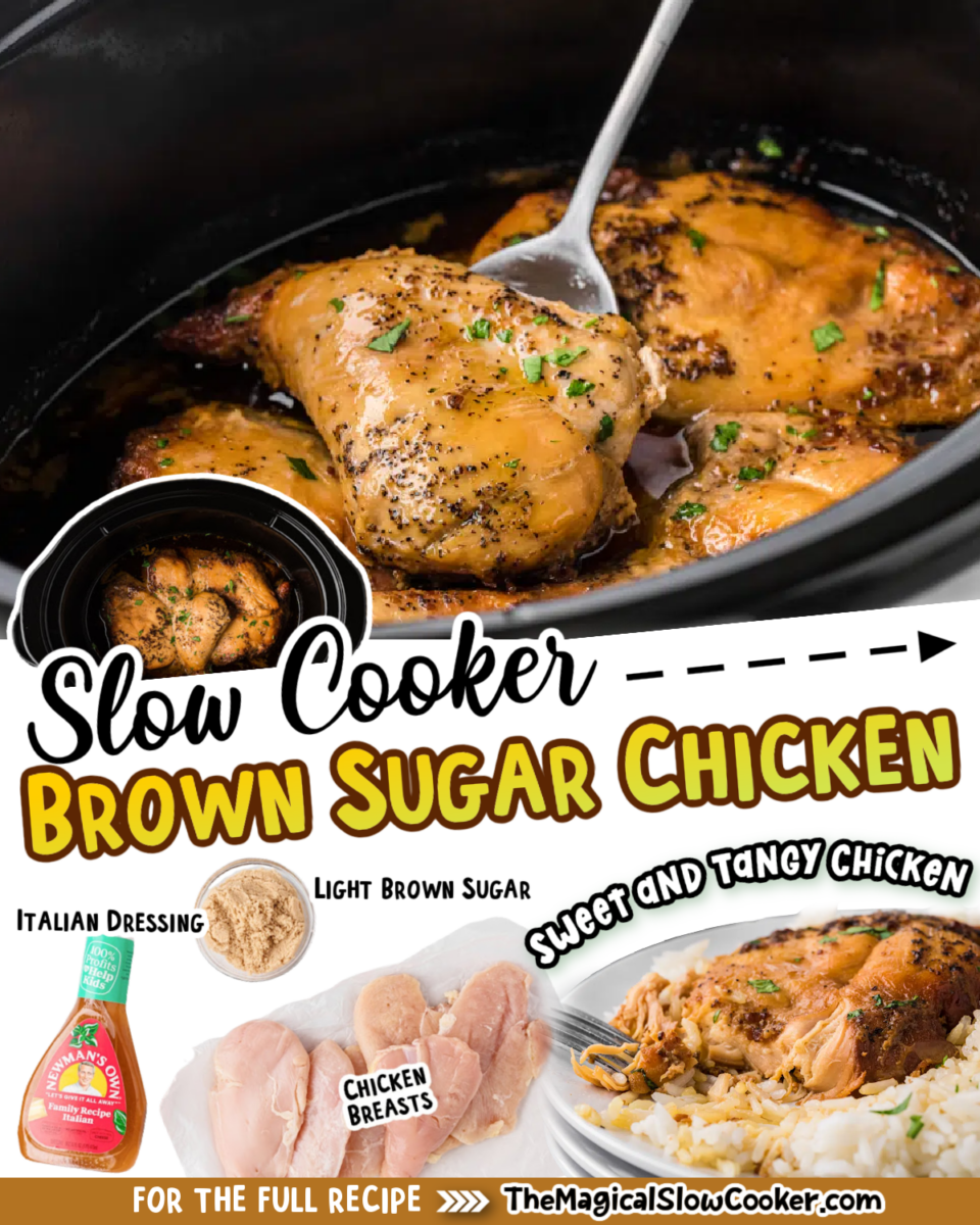 Brown sugar chicken images text of the ingredients for facebook and pinterest.