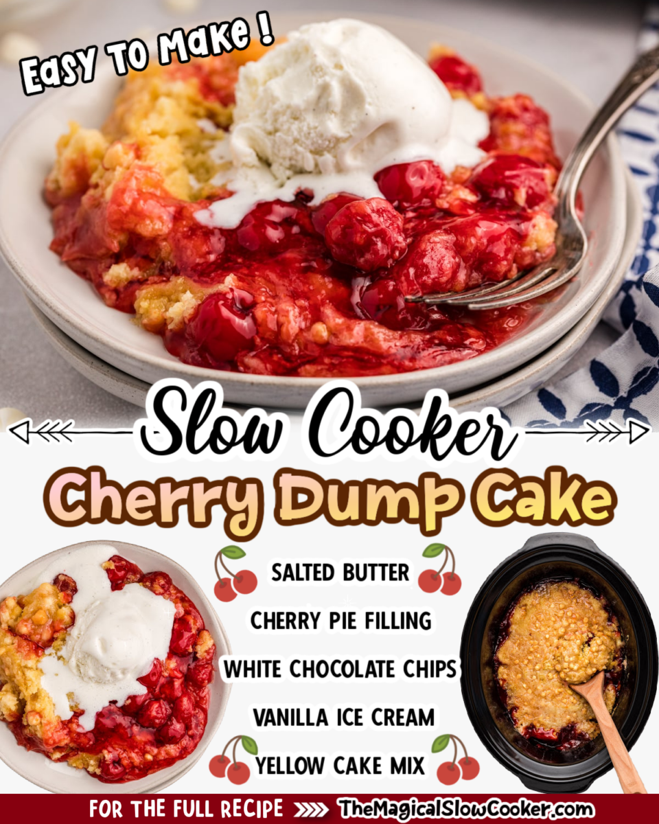 Cherry Dump cake images text of the ingredients for facebook and pinterest.