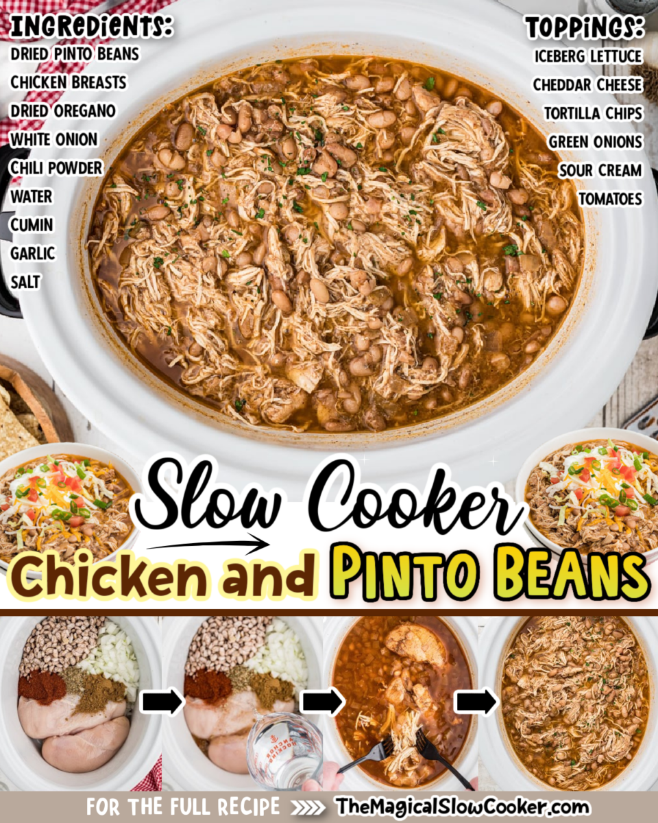 Chicken and pinto bean images text of the ingredients for facebook and pinterest.