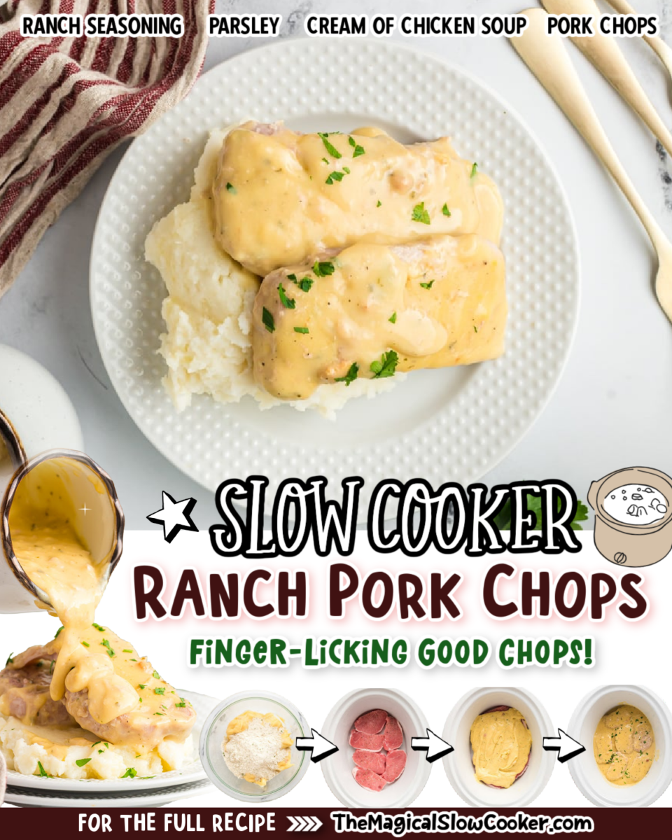 Ranch Pork chop images text of the ingredients for facebook and pinterest.