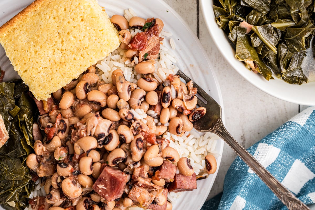 black eyed pea on top of rice.