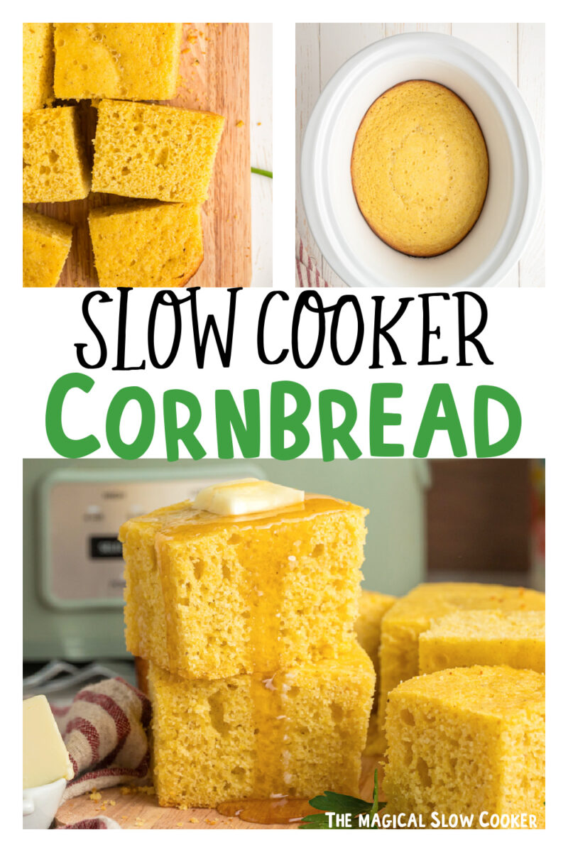 Images of cornbread with text overlay for pinterest.