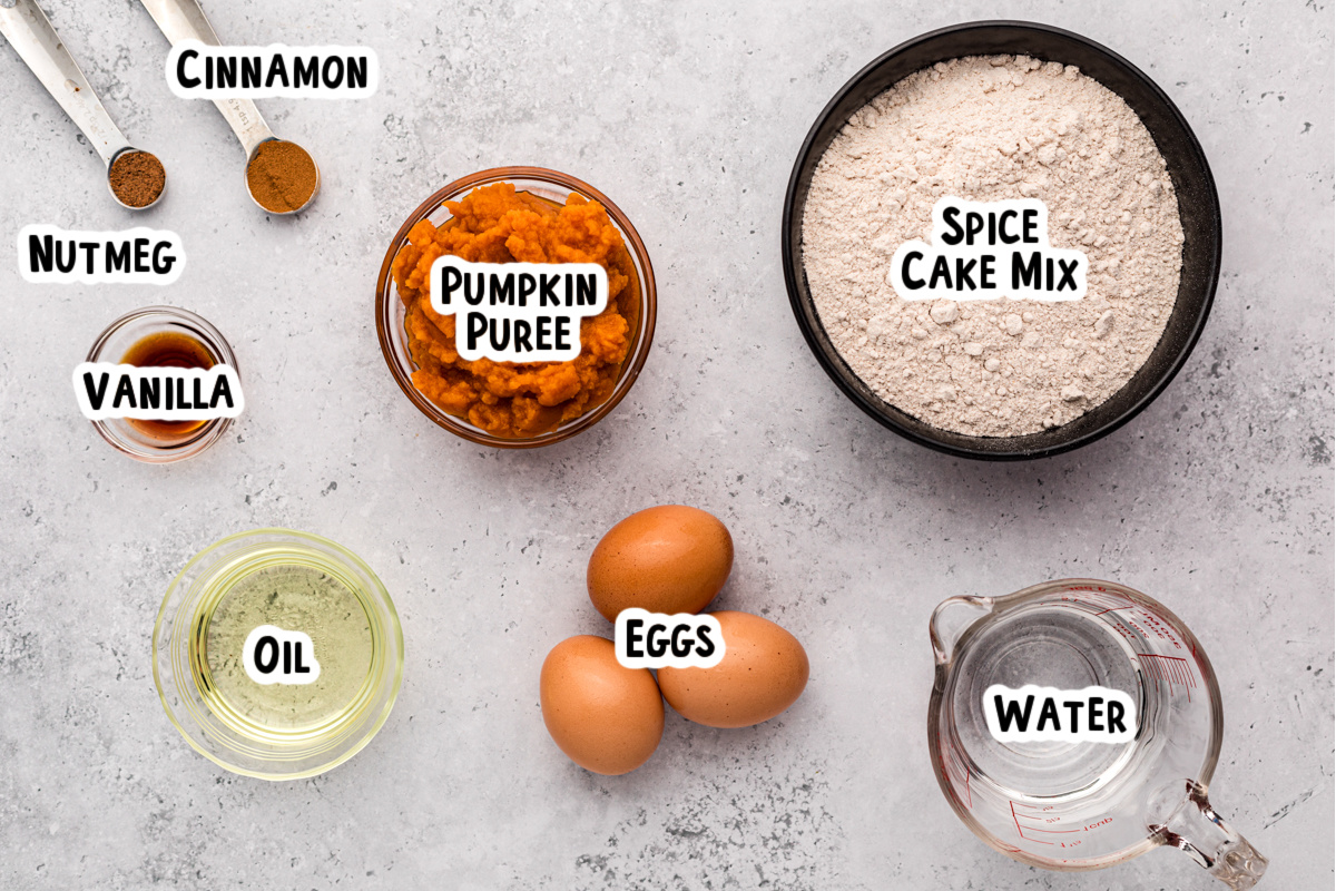 Ingredients for pumpkin bread on a table.