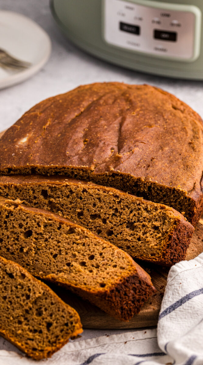 long image of sliced pumpkin bread for pinterest.