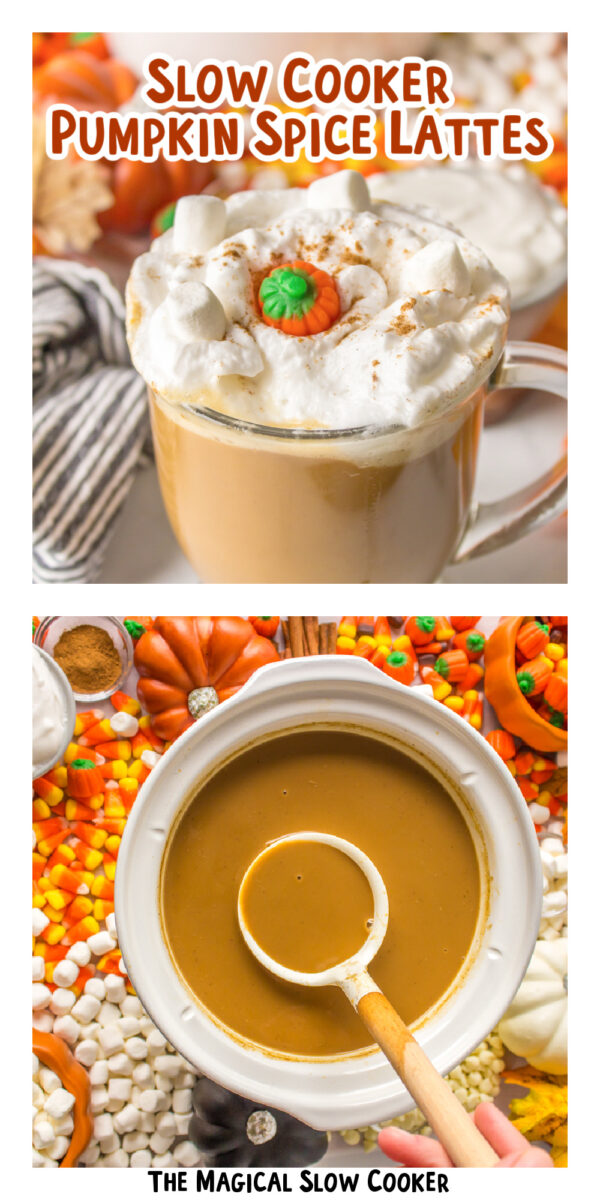 2 images of pumpkin spice lattes with text for pinterest.