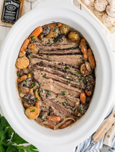 Jack daniels pot roast in a slow cooker.