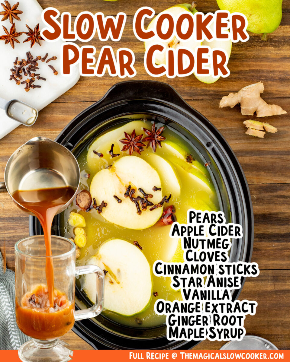 Images of pear cider for facebook with text of what the ingredients are.