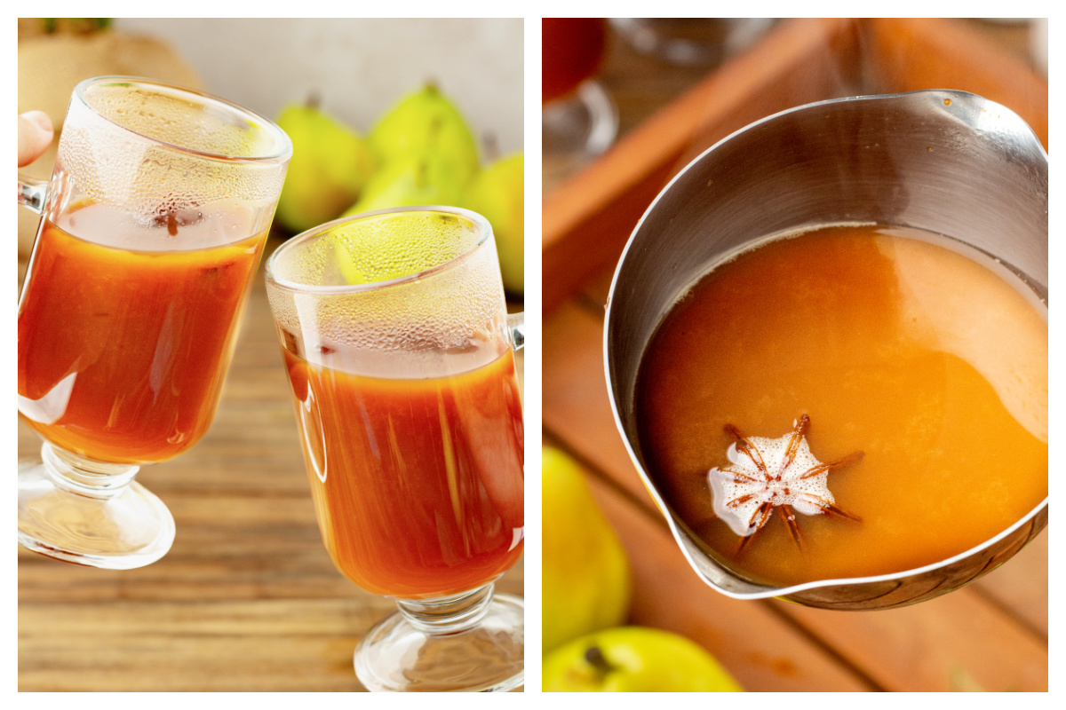 2 images of spiced pear cider.
