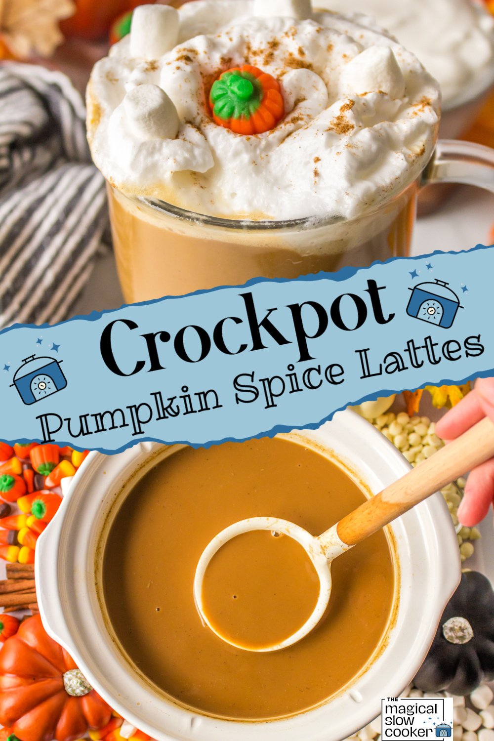 2 images of pumpkin spice lattes.