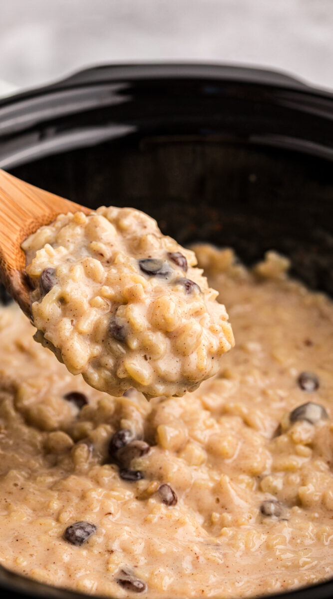 Long image of rice pudding for pinterest.