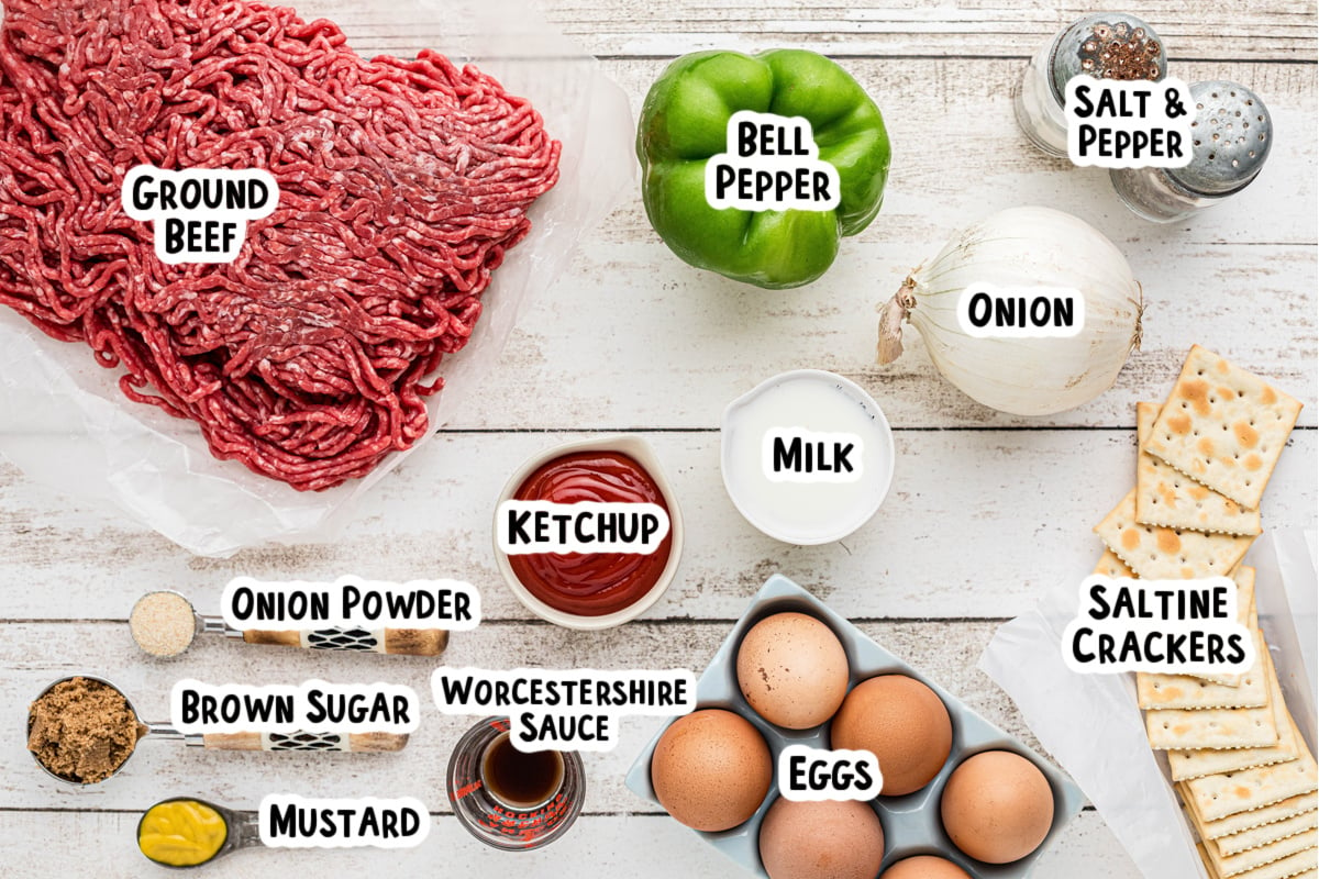 Ingredients for meatloaf on a table.