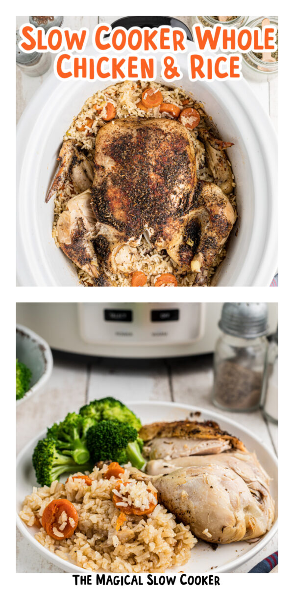 2 images of chicken and rice with text overlay for pinterest.