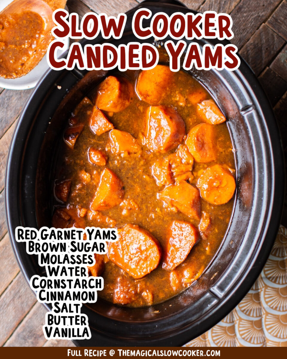 Image of candied yams with text of what the ingredients are.