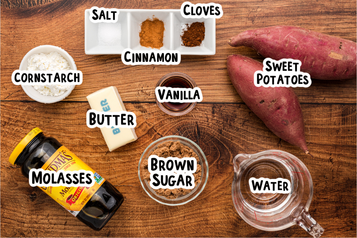 Ingredients for candied yams on a table.