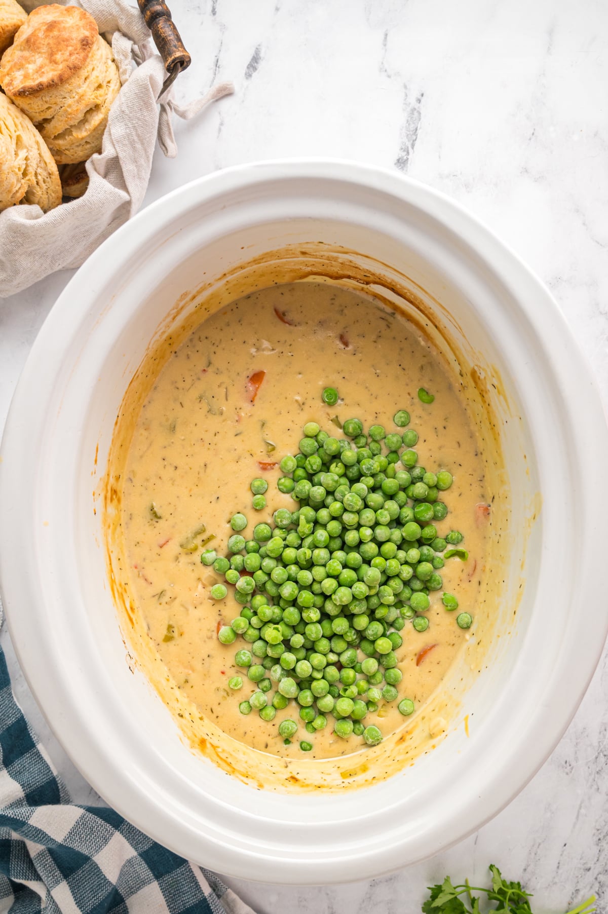 chicken pot pie filling with peas.