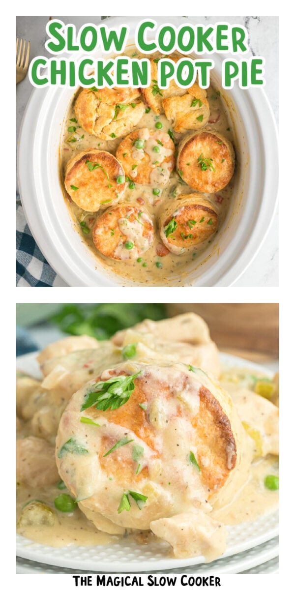 Two images of chicken pot pie for Pinterest.