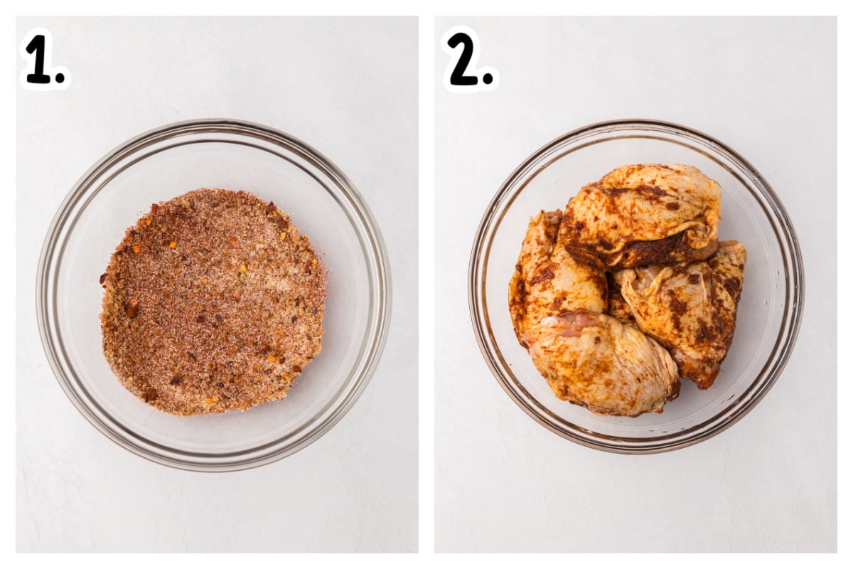 two images showing how to make slow cooker chicken thighs.