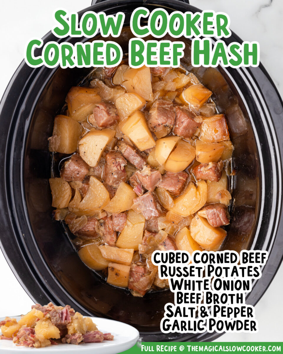 corned beef hash images with text of what the ingredients are.