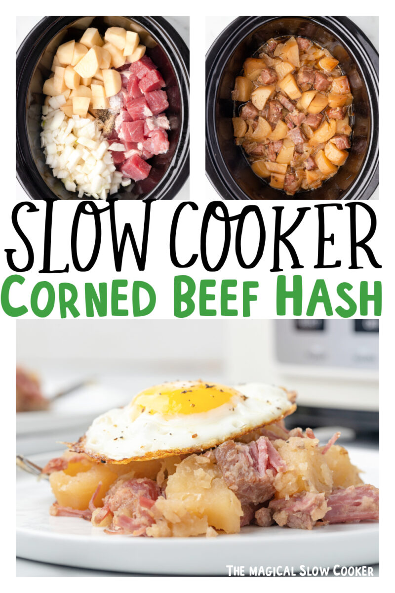 images of corned beef hash with text overlay.