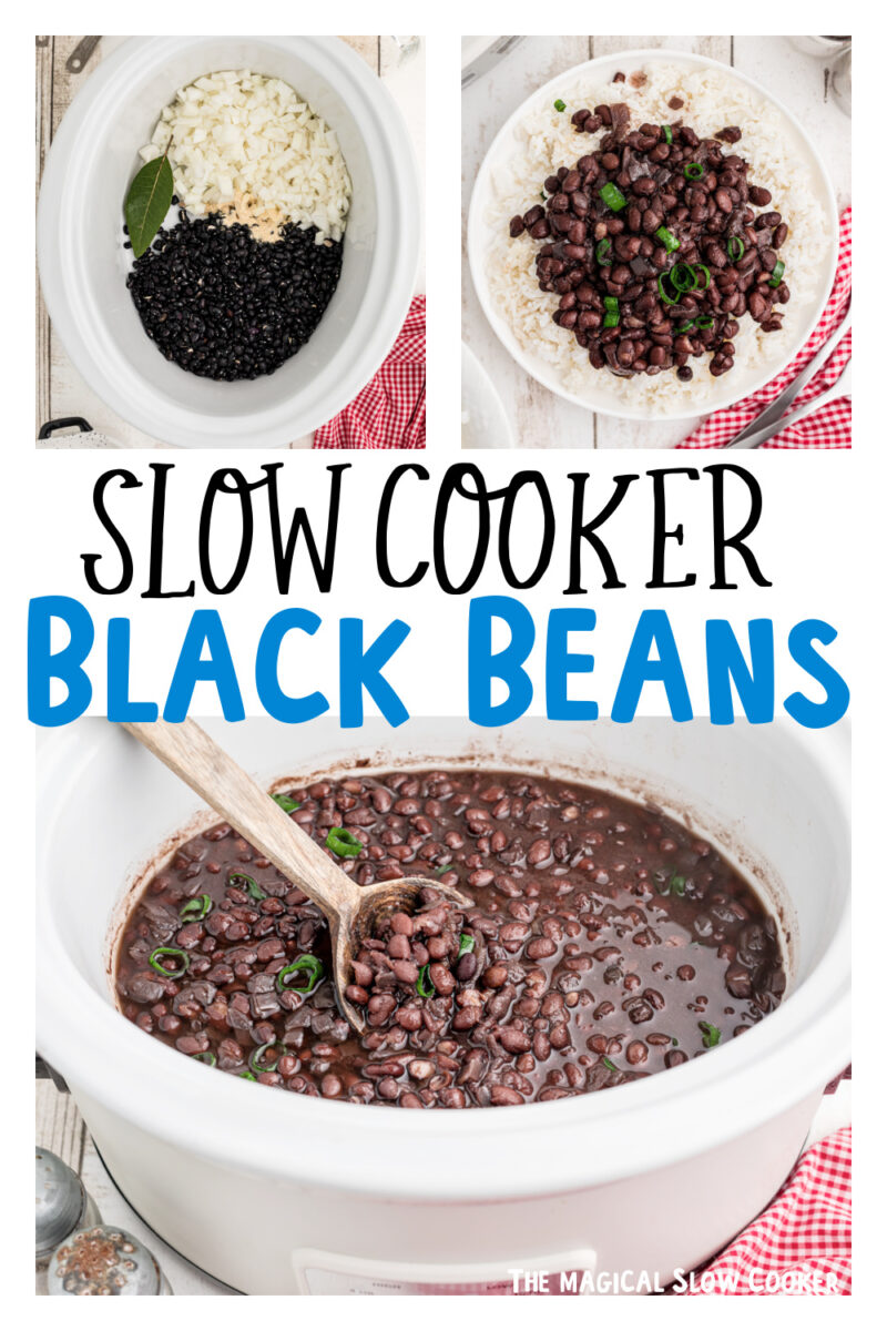 Images of black beans in a slow cooker.