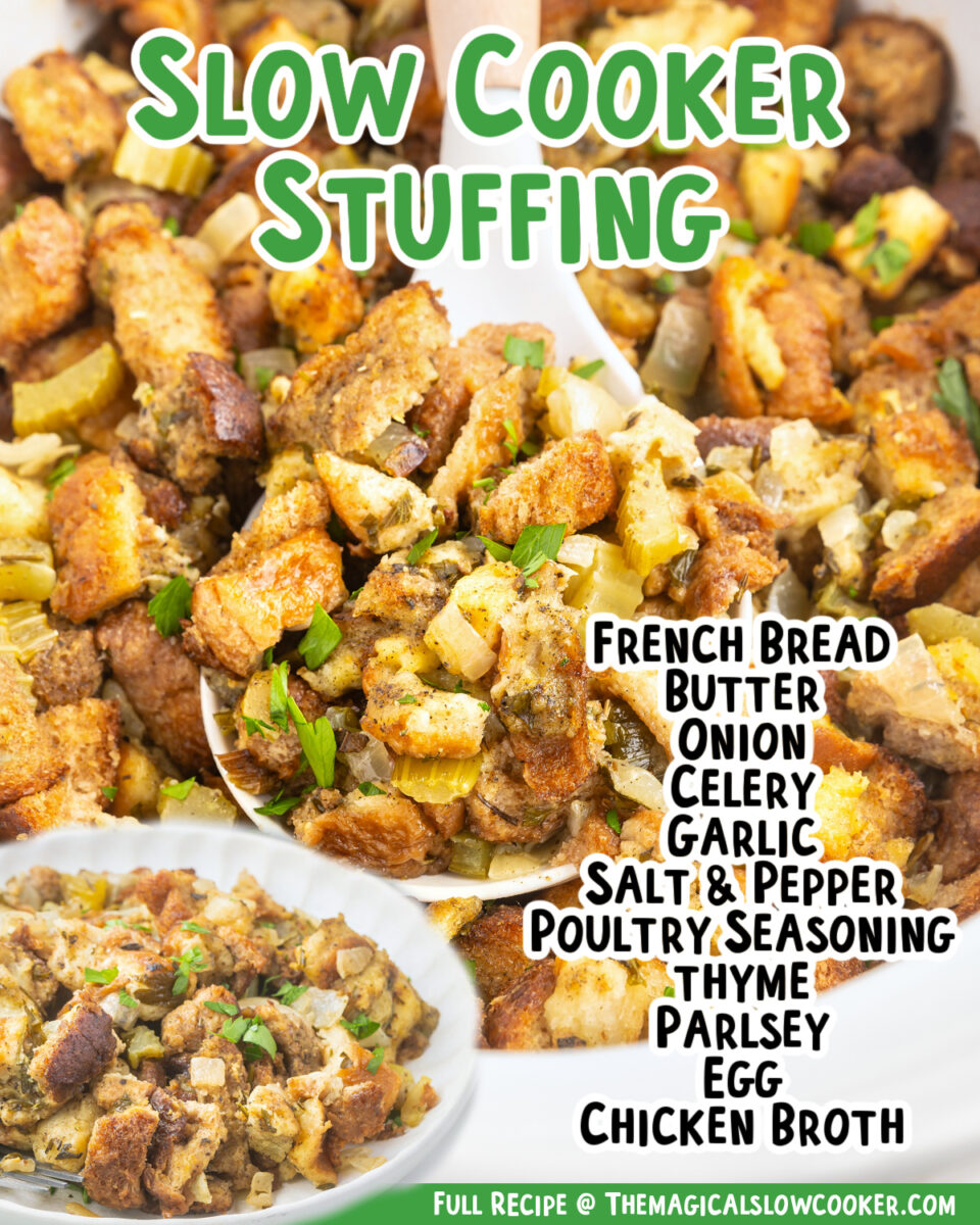 Images of stuffing with text of what the ingredients are.