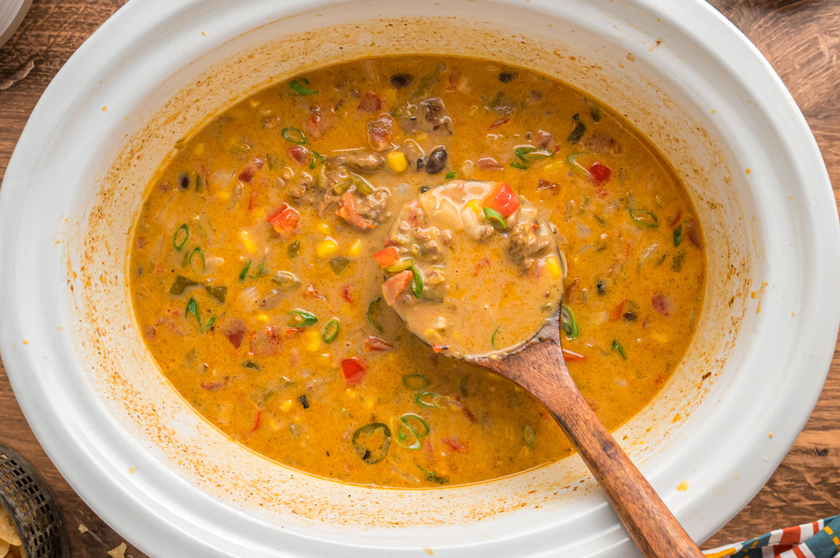 Ingredients for nacho soup in a crockpot.