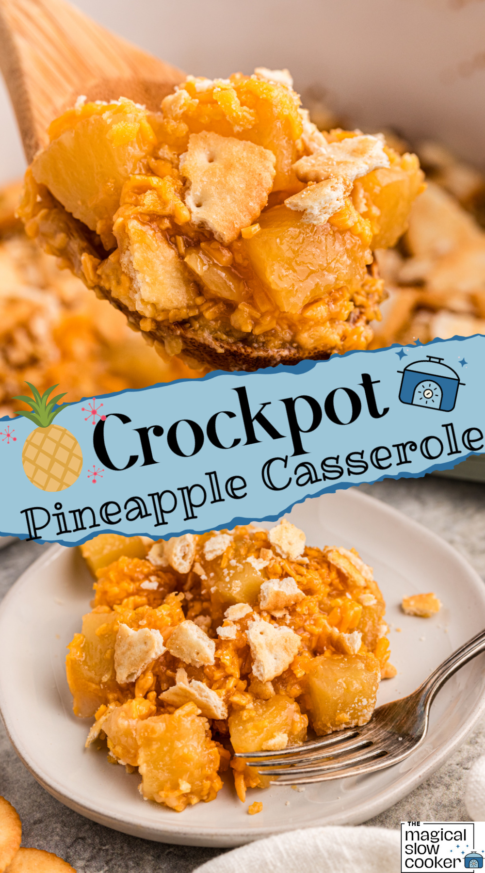 2 images of pineapple casserole.
