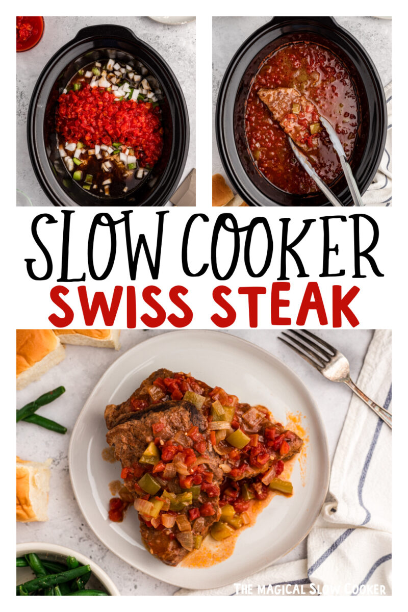 three images of slow cooker swiss steak for pinterest.