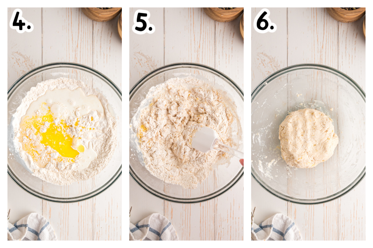 3 images showing how to make homemade dumplings.