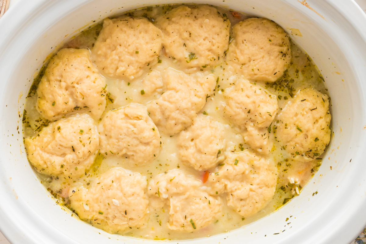 turkey and dumplings in a slow cooker.