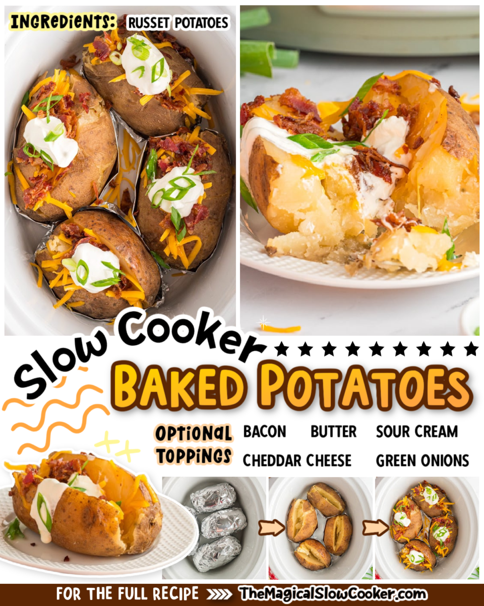 Baked potato images with text of what the ingredients are.
