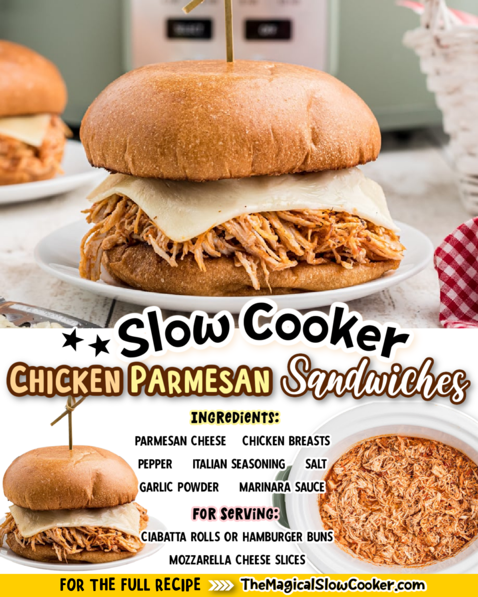 Chicken parmesan Sandwiches images with text of what the ingredients are.
