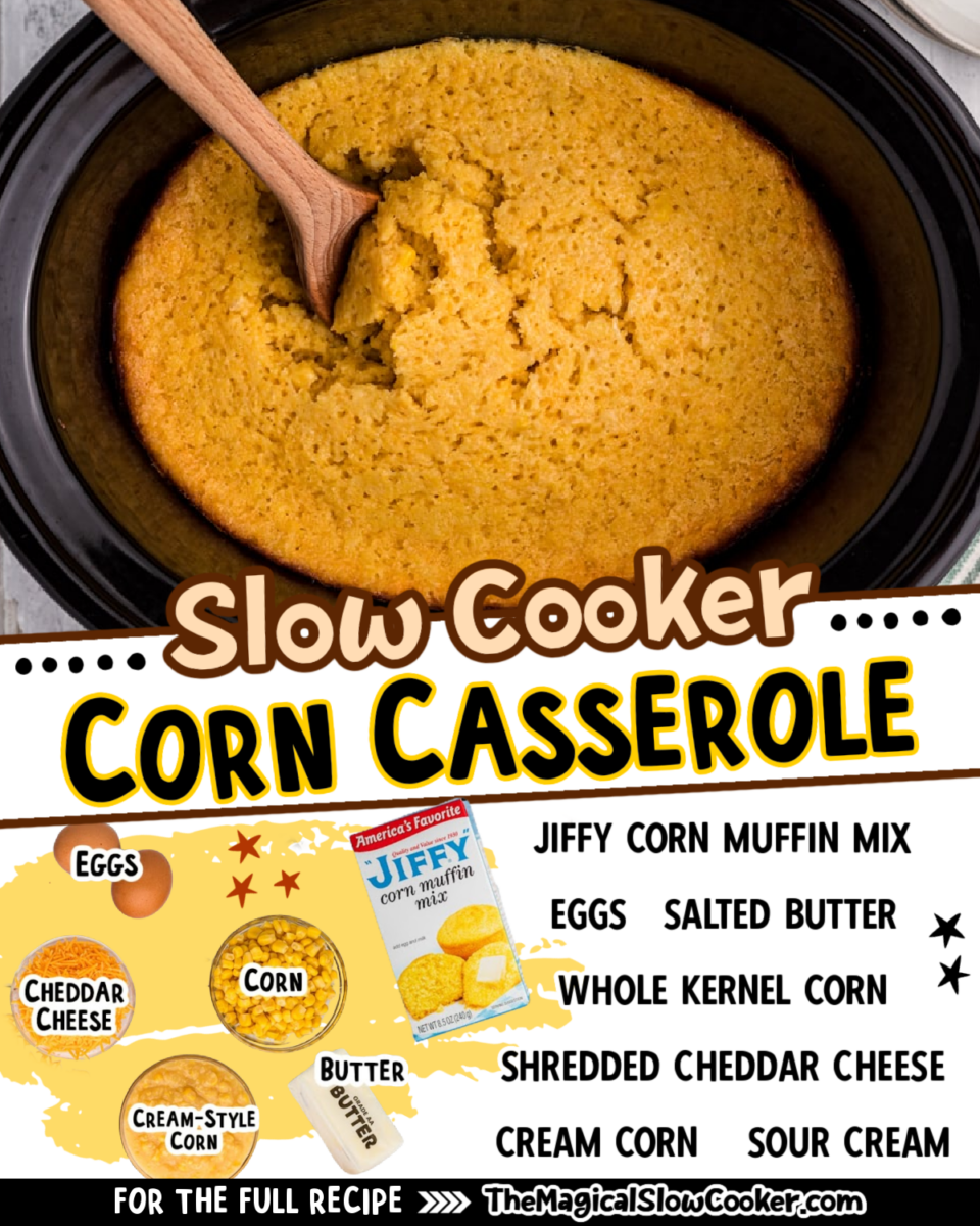 Corn casserole images with text of what the ingredients are.