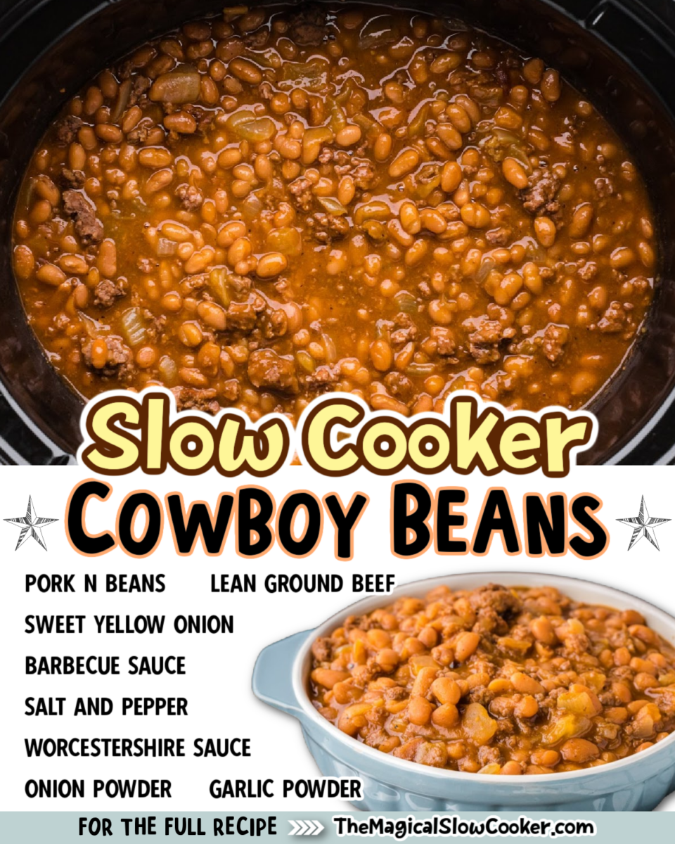 Cowboy bean images with text of what the ingredients are.