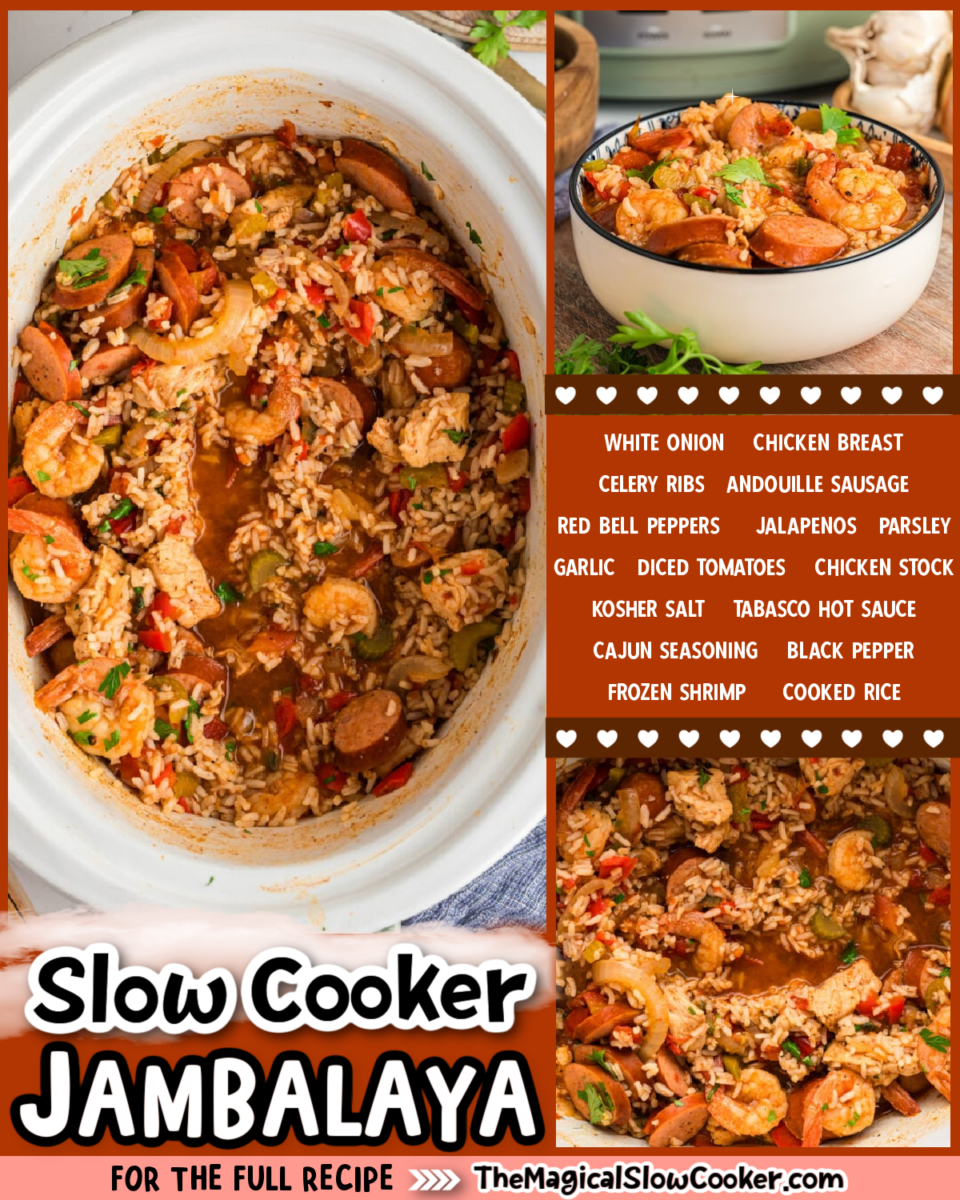 Jambalaya images with text of what the ingredients are.
