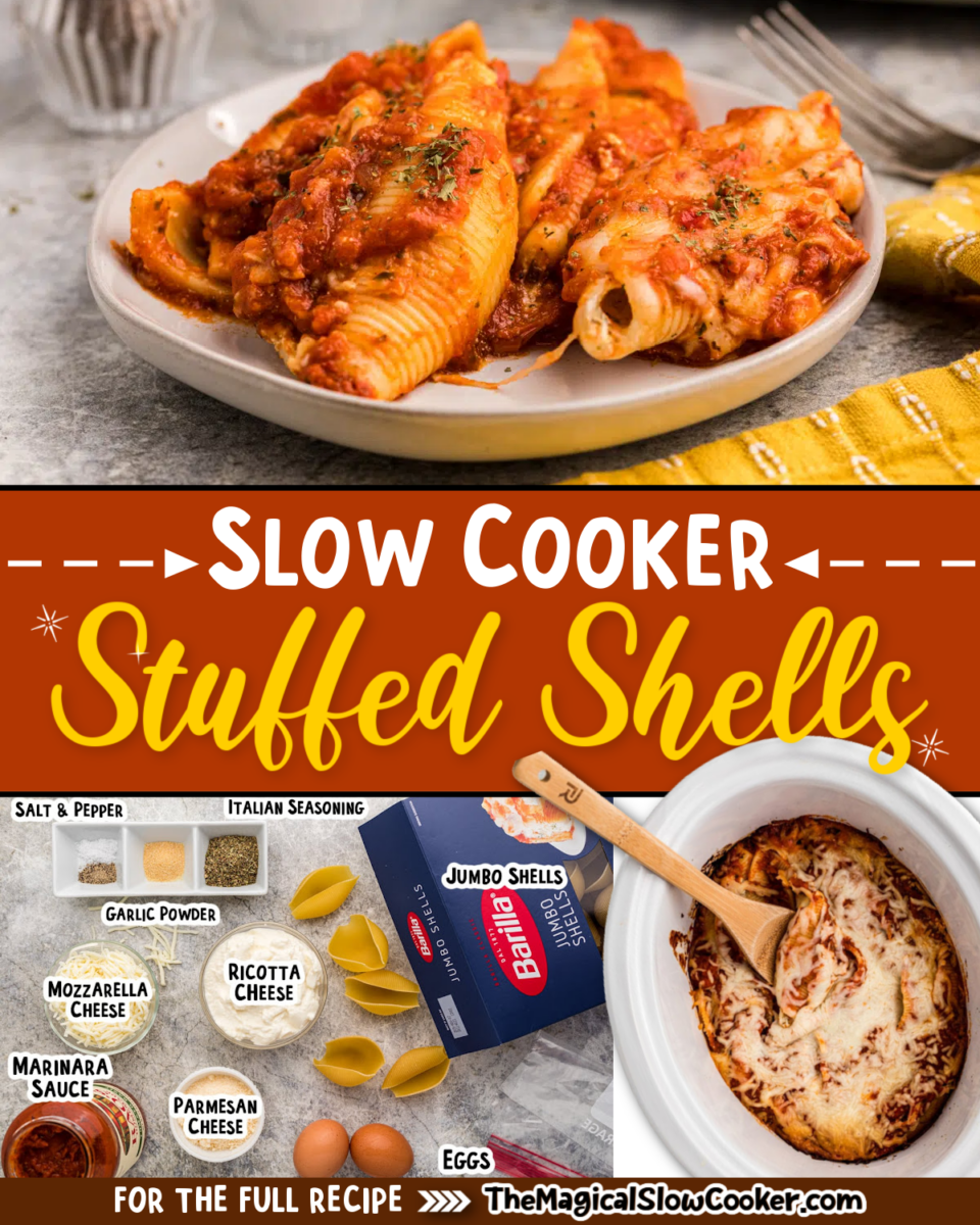 Stuffed Shells images with text of what the ingredients are.